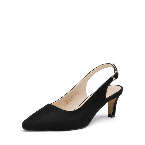 Pointed Toe Kitten Heel Slingback Pumps - BLACK SUEDE -  0